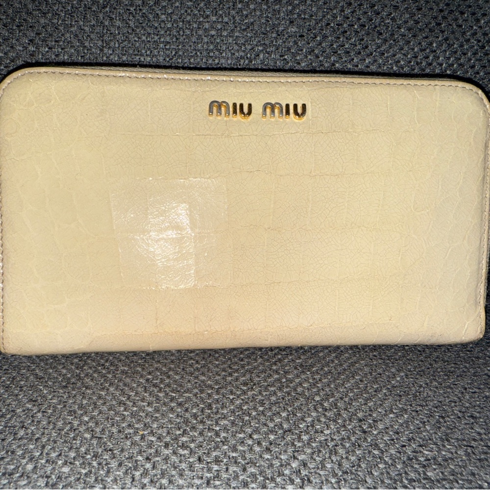 Miu Miu Beige Crocodile Embossed Wallet
